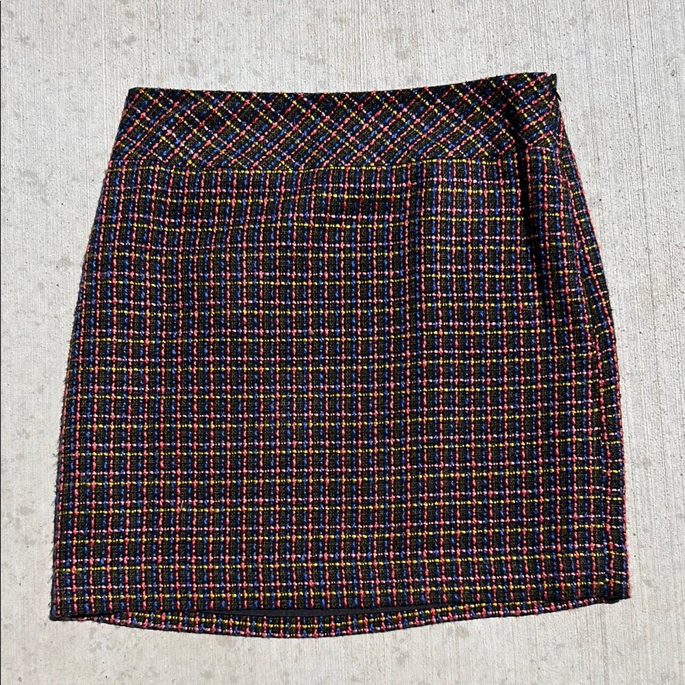LOFT Black Multicolor Plaid Mini Skirt